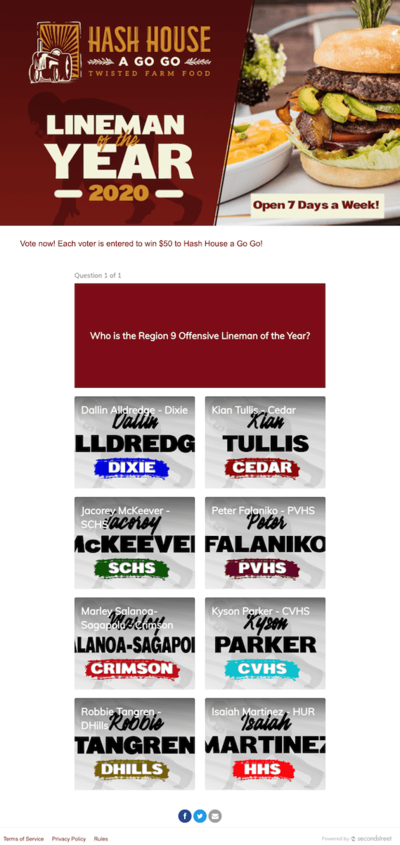 Local Sports Poll Sponsored by Restaurant