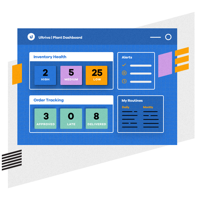 Upland Ultriva’s Collaborative Supply Portal dashboard presents actionable business intelligence on inventory health, order tracking, Materials Requirements Planning forecasts, planned orders and exceptions, automated alerts, ERP integration status, and more.